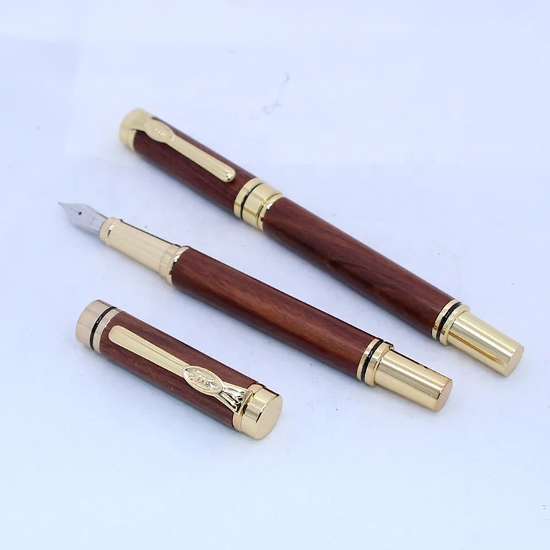 Luxury custom logo smoothing writing wood fountain pen advertising promotional business gift wooden pen set