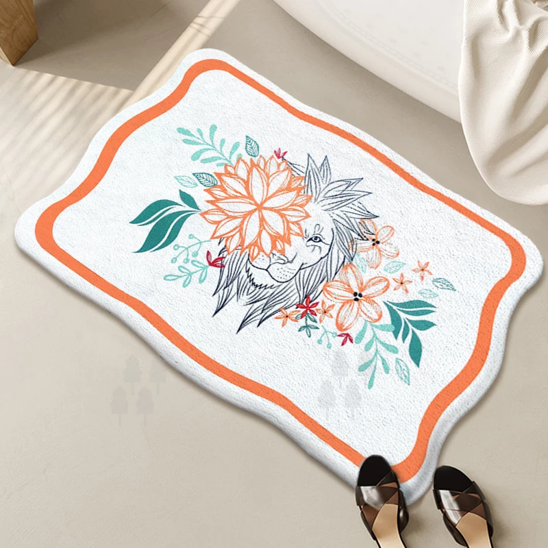Creative lion and flowers bathroom rugs printed home decoration bath mats
