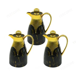 Custom Logo coffee pot glass  Keep Hot 24hrs gold plated coffee maker pot 1L marbling printing  thermos vacuum flask
