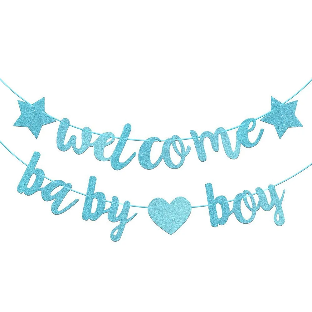 Welcome Baby Girl Boy Banner Baby Shower Pull Flag Gold Glitter Letters Party Decoration for Baby Arrival Party Flag