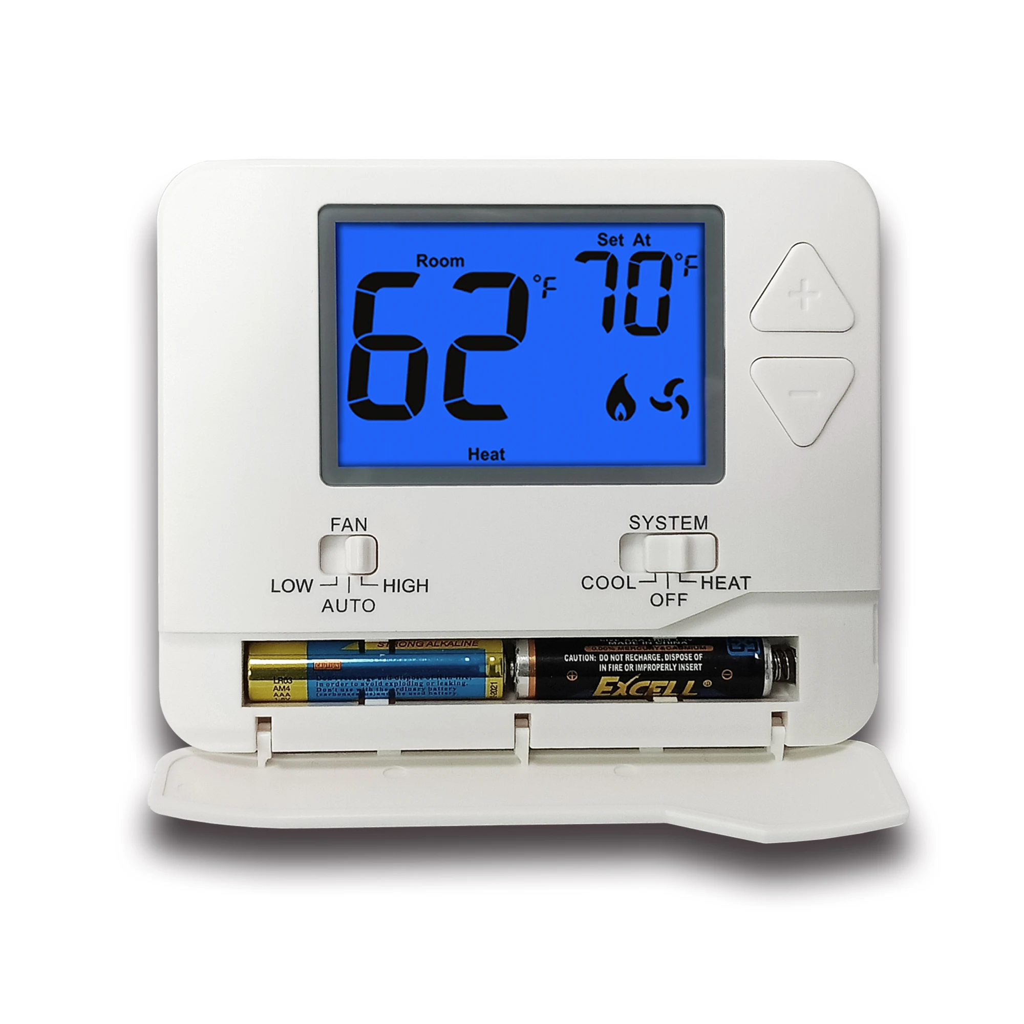 Heat Pump Non Programmable Smart Room Thermostat with Blue Backlight for Air Conditioning