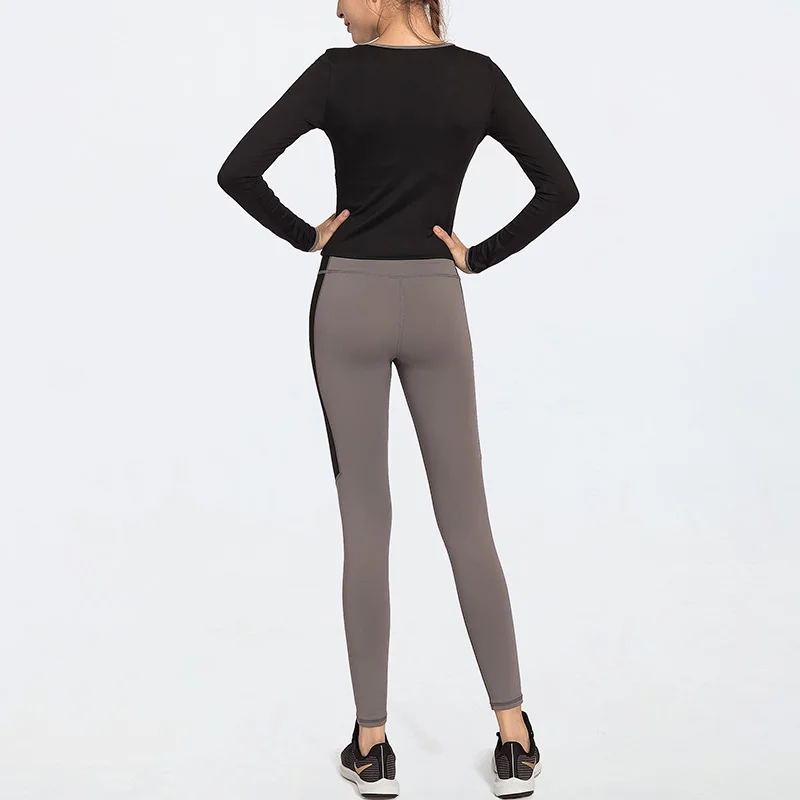 
Eco Friendly Women Sportswear V Neck Long Sleeve Fitness Shirt Gym Leggings Yoga Suit Sets 