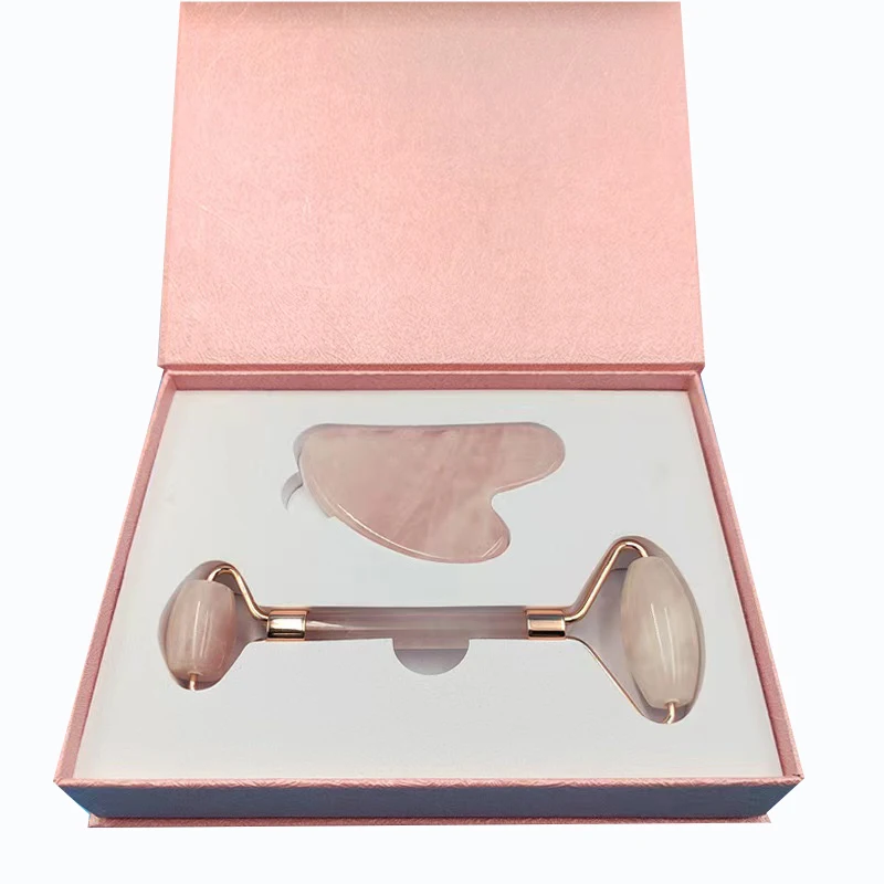 personalized cosmetic package skincare facial device  jade mask jade roller gua sha set paper box packaging with white foam
