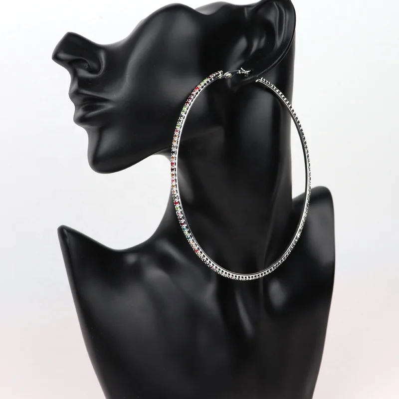 Hot 100mm Big Diamond Hoop Earrings  Gold And Silver Plated  colorized Earrings