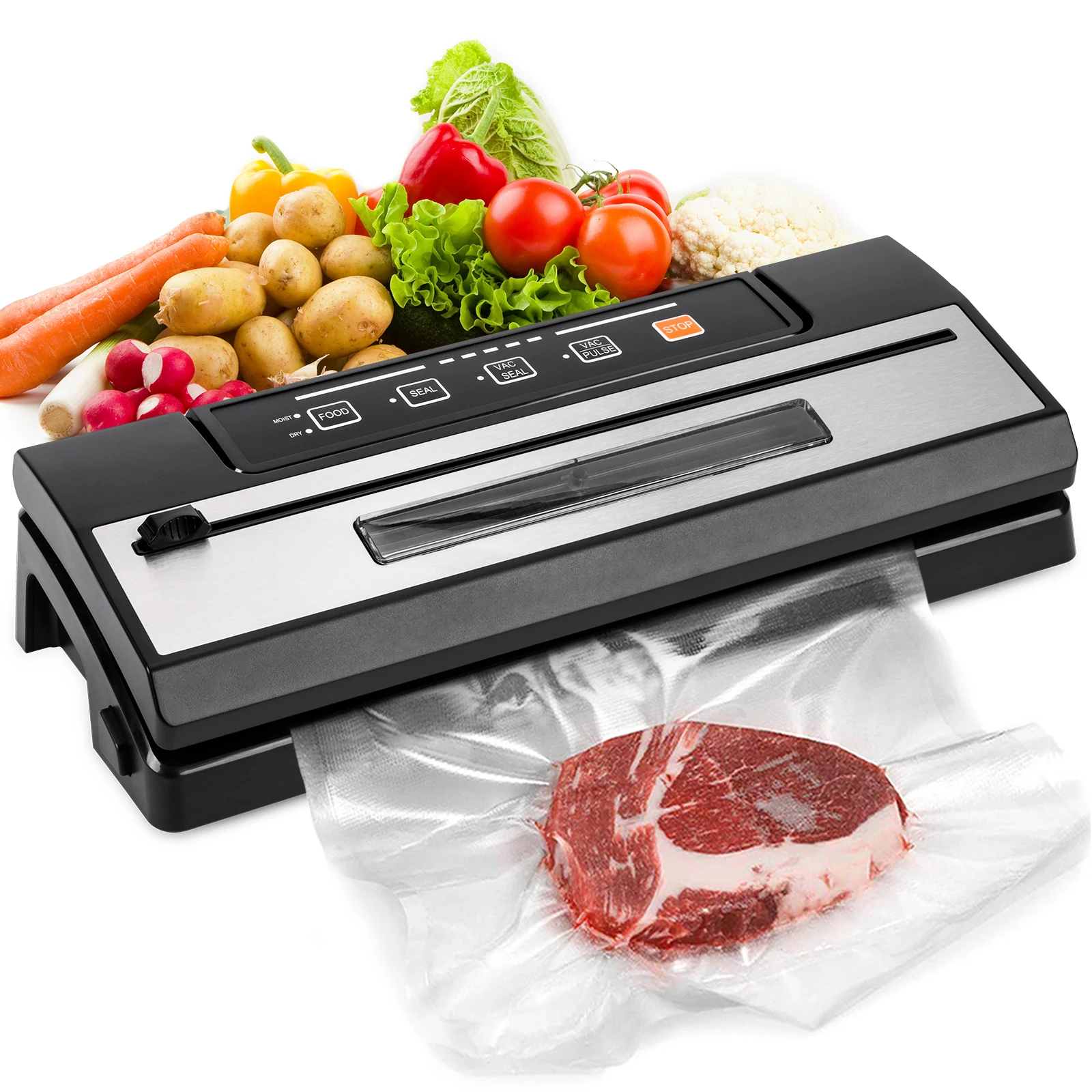 220v Household Electric Vacuum Sealer with Transparent Monitor Window & Fresh Food Sensor for Plastic Food Preservation