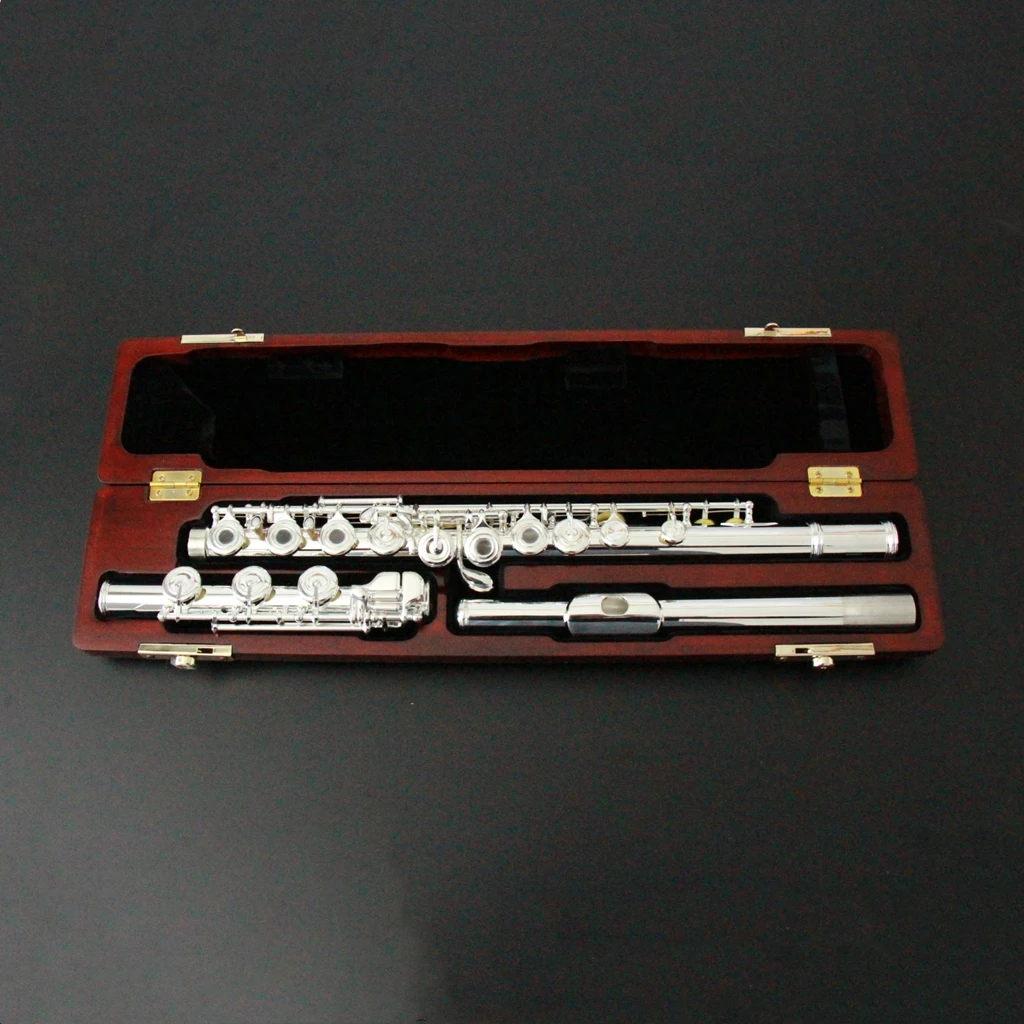 Professional music band woodwind Instrument 17 open Holes C tone Solid Sliver Body Sliver Plate Sliver Mechanism Flute