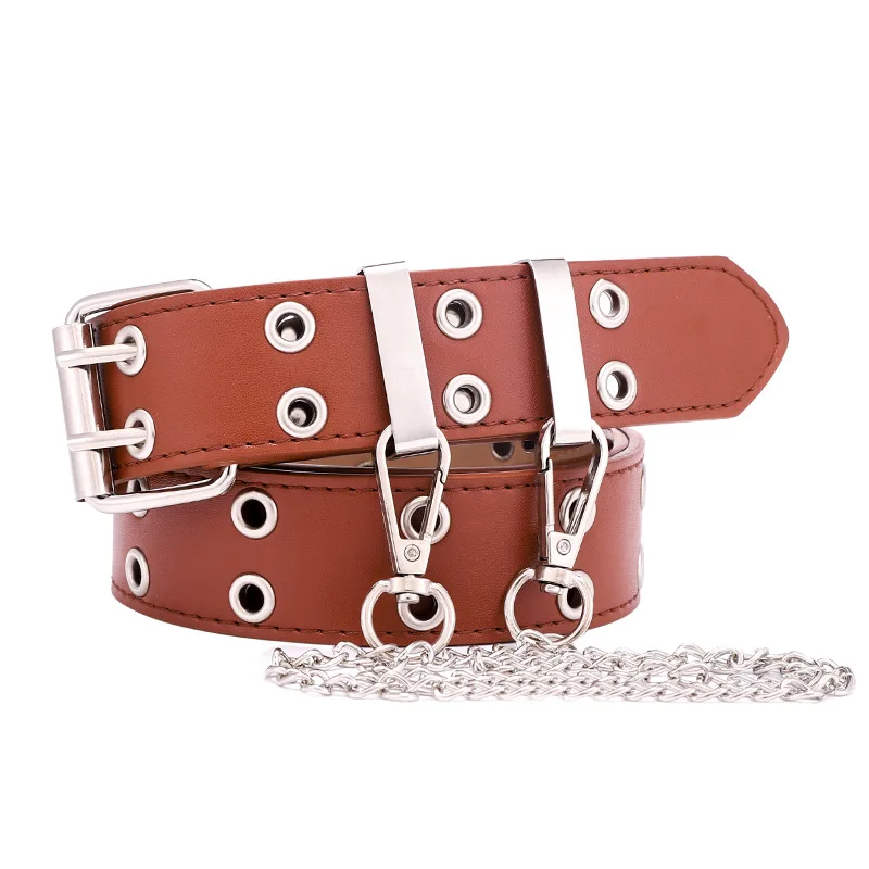 Factory Fashion metal hole and chain lady PU belt for women