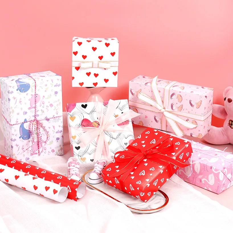 Manufacturer Wholesale Heart Pattern Red Valentine Wrapping Paper Roll Sheets For Wedding Birthday Party Gift Packaging