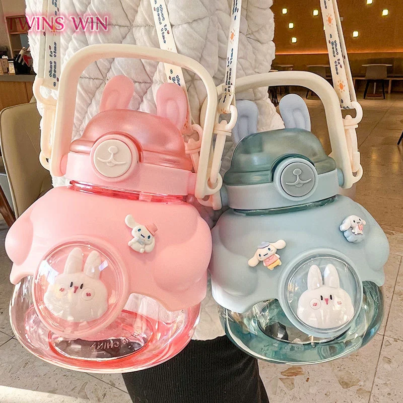 Wholesale large capacity cartoon water cups girls and students water bottles with straw plastic cute animal water bottle 004A