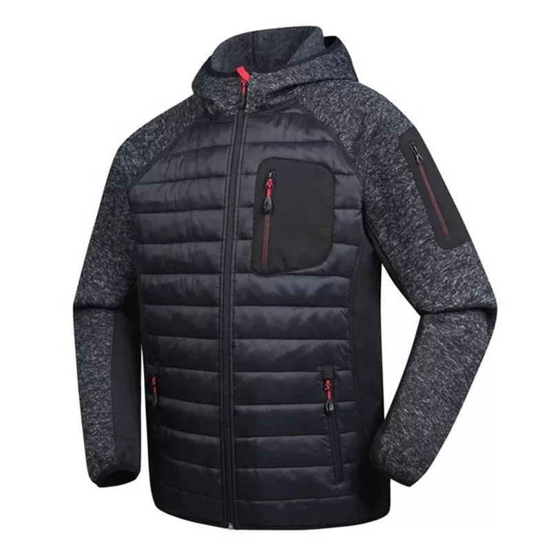 Custom Logo Multi Pockets Mixed Softshell Knitting Fabric Outdoor Sport Fitness mens Knitted Hybrid jackets