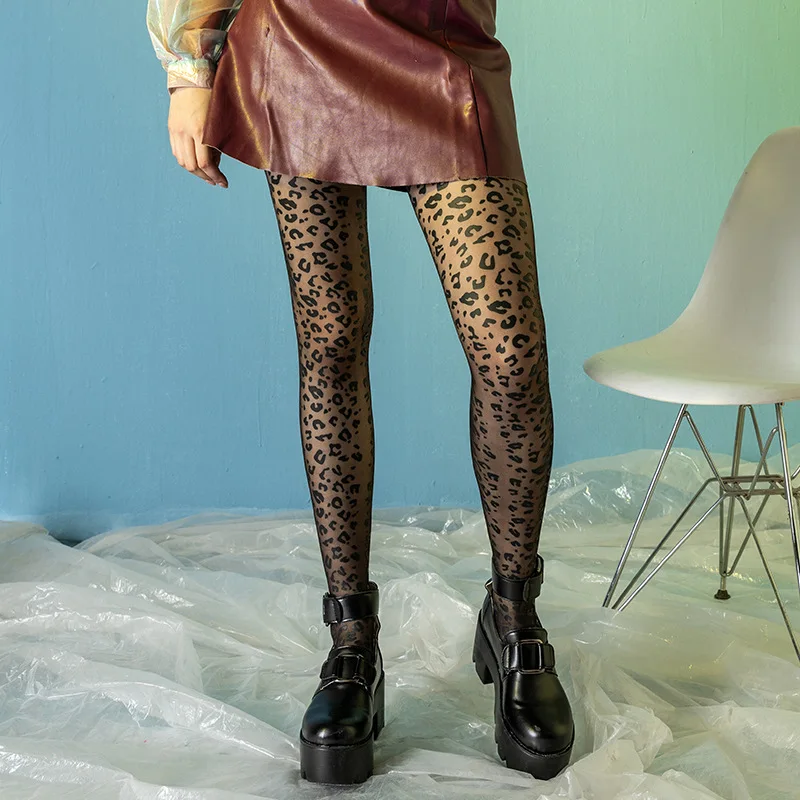 New Sexy Print Women Tattoo Tights Socks Leopard Print Silk Stockings Elastic Skinny Legs Pantyhose