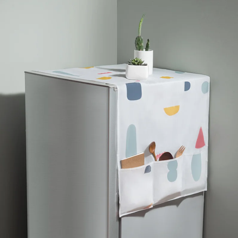 Fridge Dustproof Cover Refrigerator Washing Machine Top Cover with Kitchenware Organizer Pockets