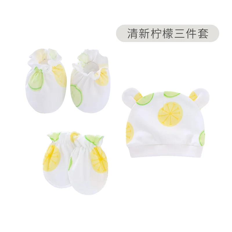 Amazon Hot sale Newborn baby boy and girl cotton breathable soft baby hats and mittens booties set