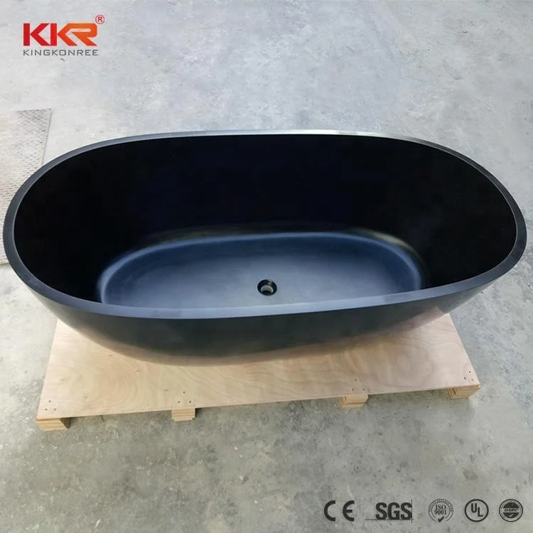 Elegant Black Acrylic Resin Solid surface Bath Tub Bathroom Whirlpool Bathtub with Drainage