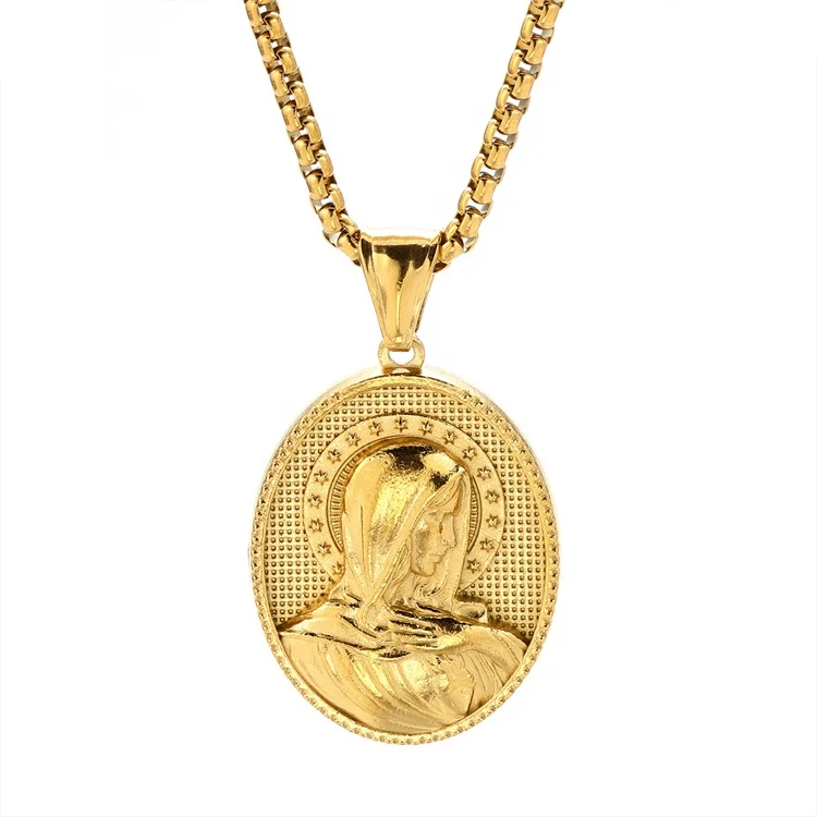 Custom New Product Fine Catholic Jewelry Necklace Stainless Steel Religious 18K Gold Plated Holly Mother Virgin Mary Pendant
