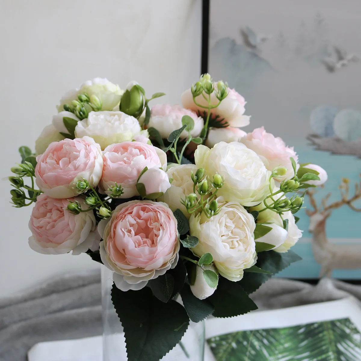 AF11504 Wholesale real touch peonies flowers silk artificial peony flower bouquet for Christmas home wedding party