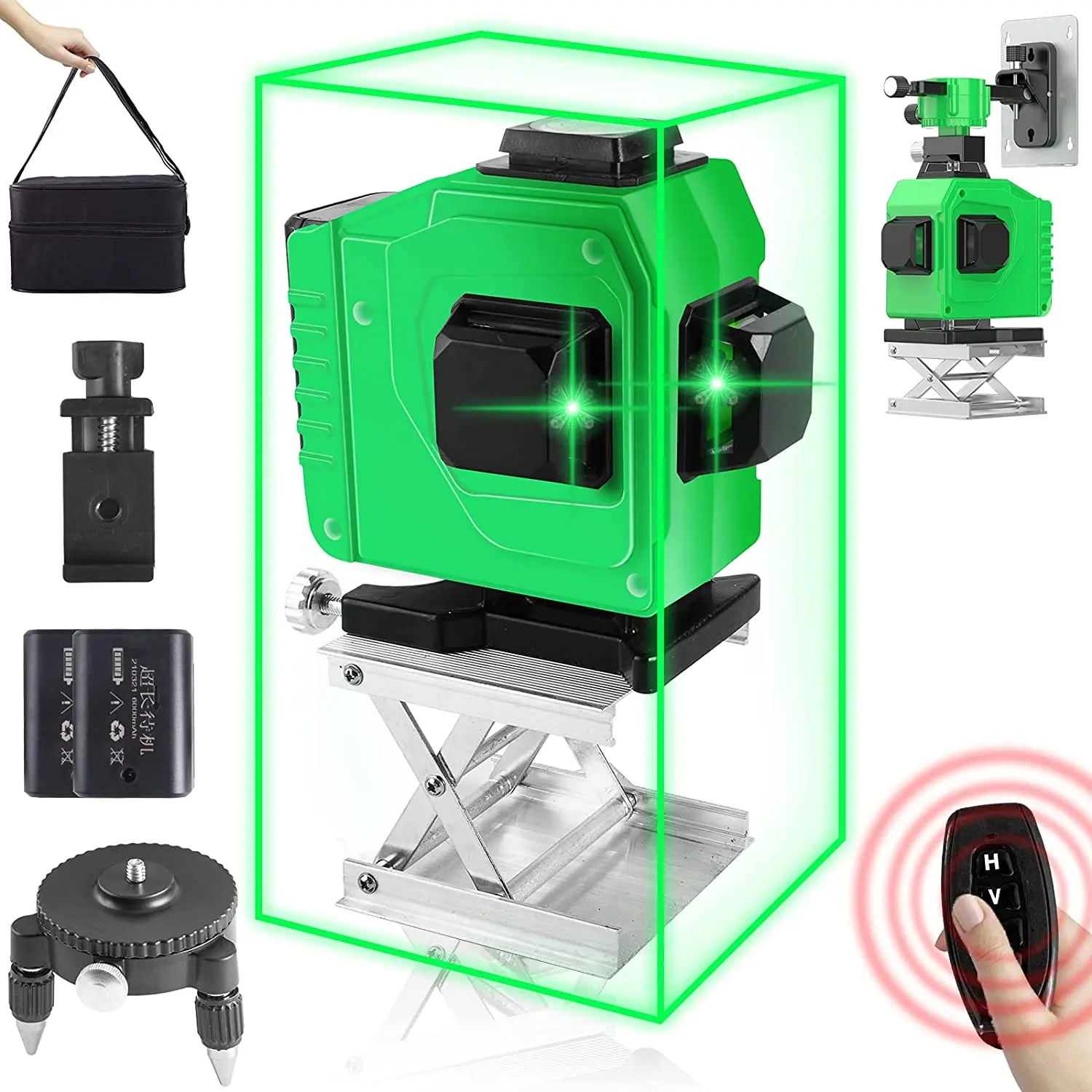 Factory price 12/16/8 lines green beam rotating laser level 16 lines land laser level Angle display with tripod