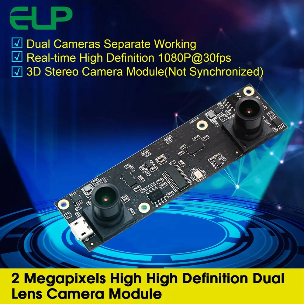 ELP High Definition 1080P 30fps CMOS Mini Industrial Face Detection USB 3D VR Camera Module With Dual Lens
