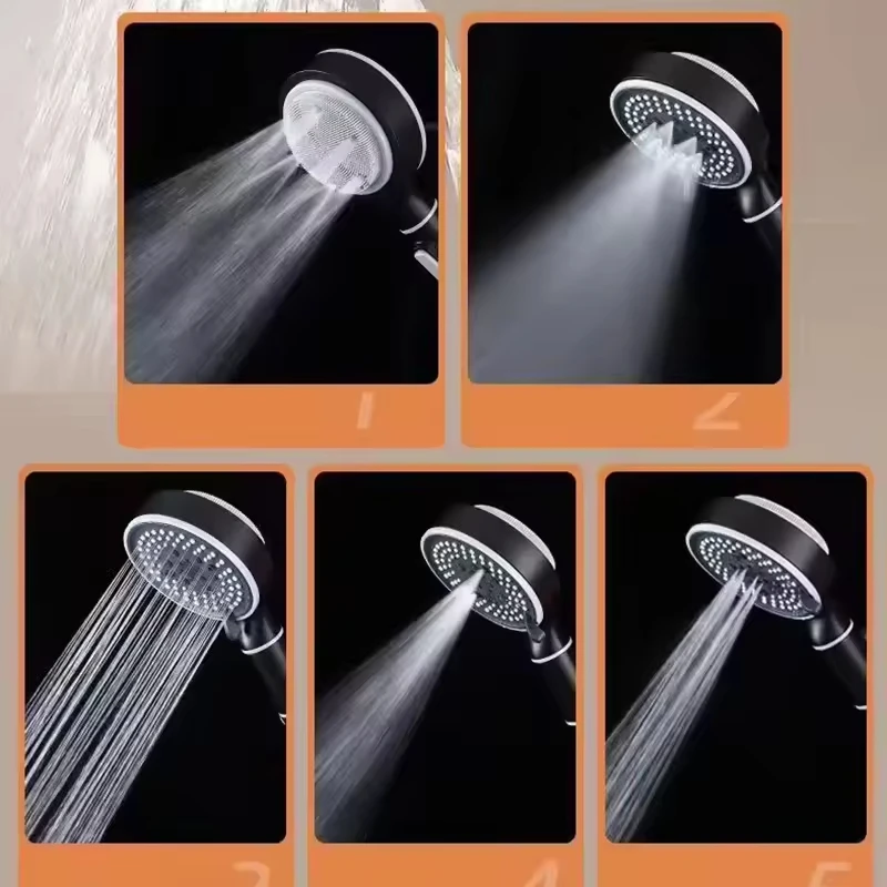 High Flow black 5 Modes massage spa PP cotton water filter Shower Head