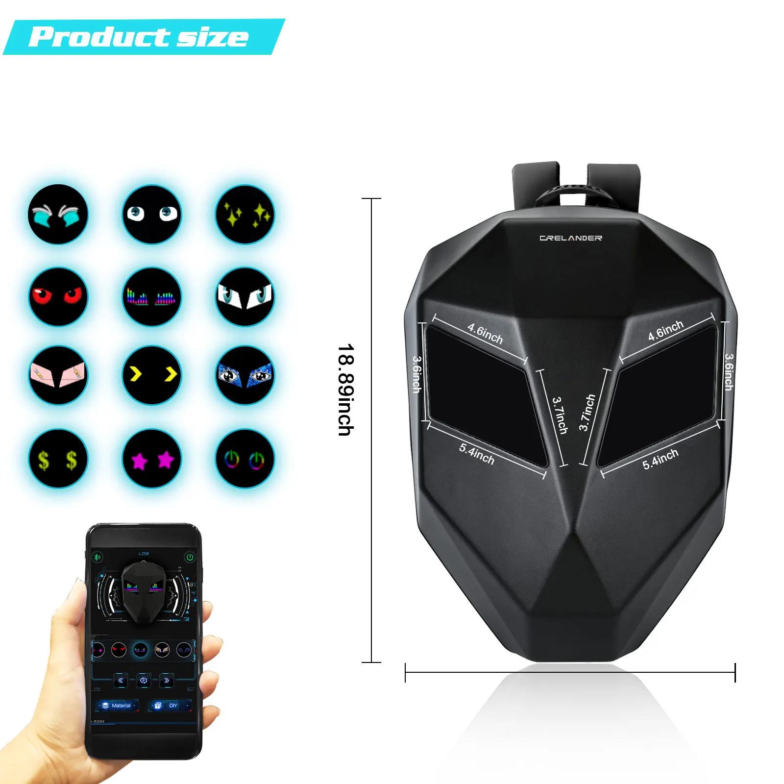 CRELANDER LED Bag Waterproof Motorbike Motorcycle Riding Backpack Smart APP Control Black LED Knight Backpack Eyes mochila led