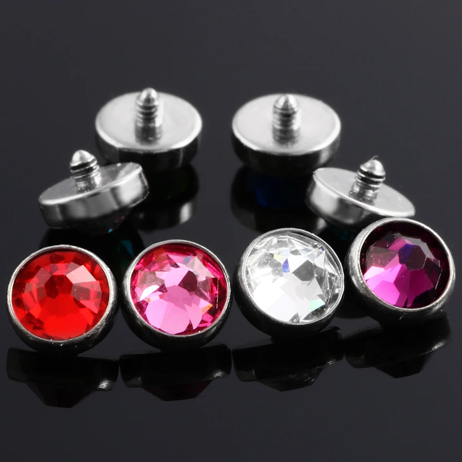 Titanium Internally Threaded 3mm 4mm 5mm 7mm Dermal Anchors Colorful Gems Dermal Top Micro Dermal Skin Diver Jewelry