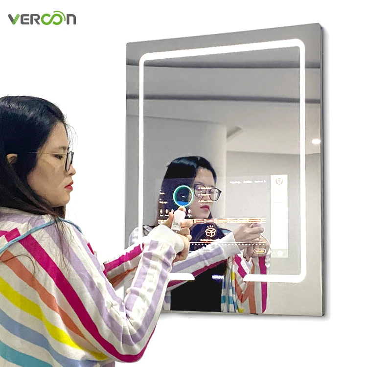 Vercon china manufacturer smart mirror wifi touch screen  led vanity mirror bathroom with lights touch led smart mirror for tv