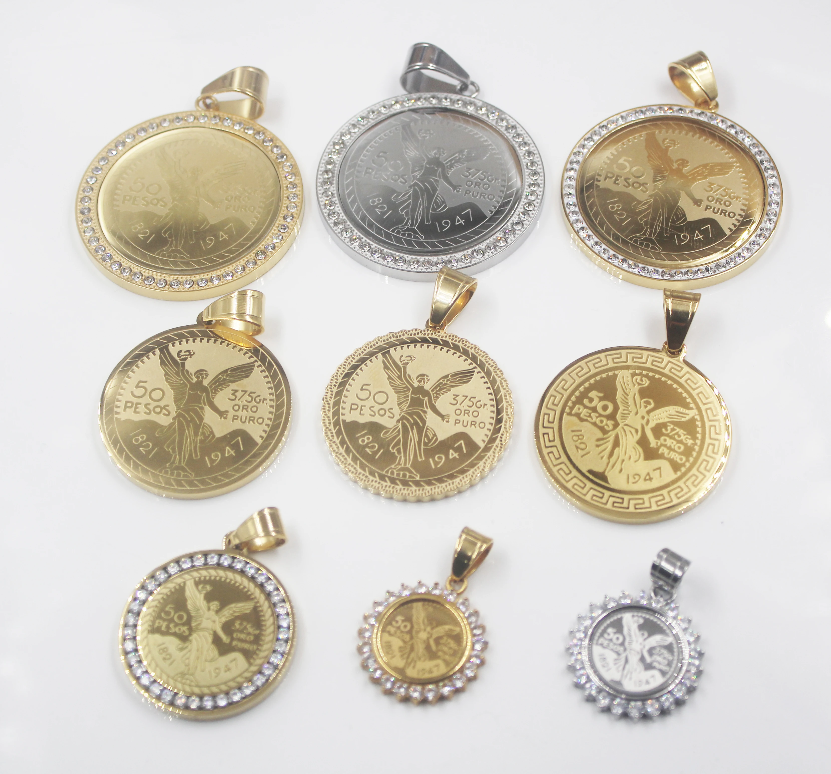 BMZ 2023 custom stainless Mexico coin jewelry pendant gold and sliver 30/35/40mm