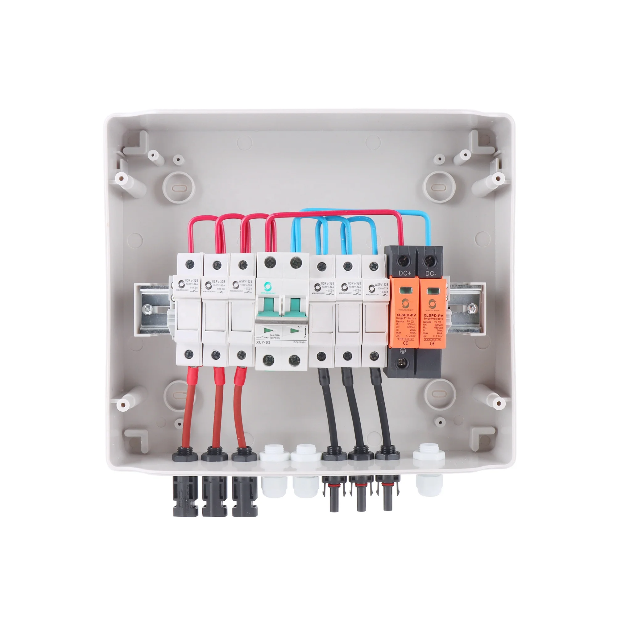 CE WSDB-PV3/1 IP65 3 IN 1 OUT 3 Strings Ways 16A 15A 20A 25A 32A 500V 600V 800V DC Solar PV Array Power Combiner Box