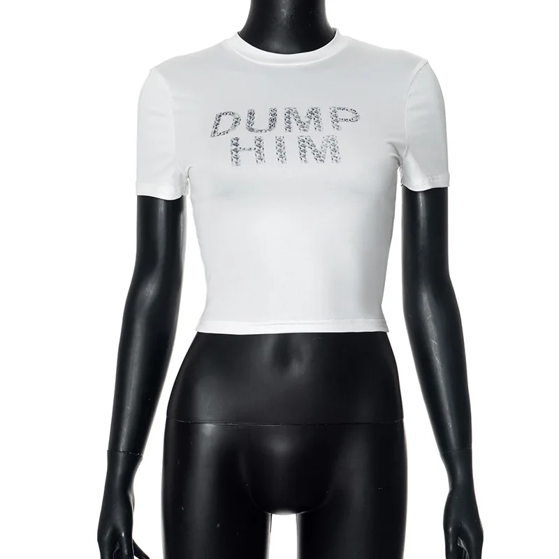 Trending products 2024 new arrivals crop top femme short sleeve o-neck DUMP HIM print women baby tee crop top