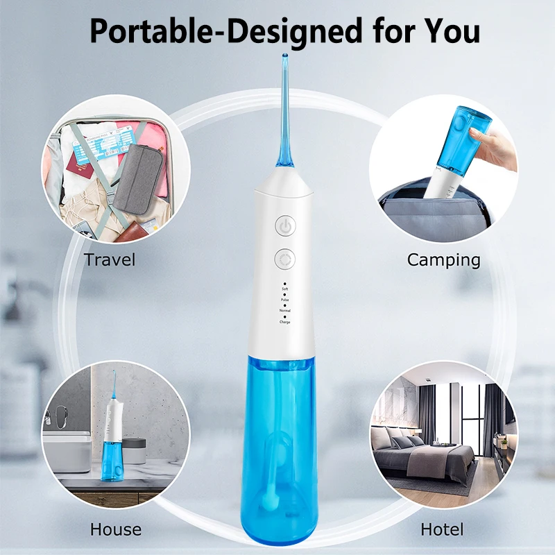 Cordless Water Flosser Intelligent Dental Oral Irrigator 3 Modes 2 Jet Tips IPX7 Waterproof Portable and Rechargeable Powerful