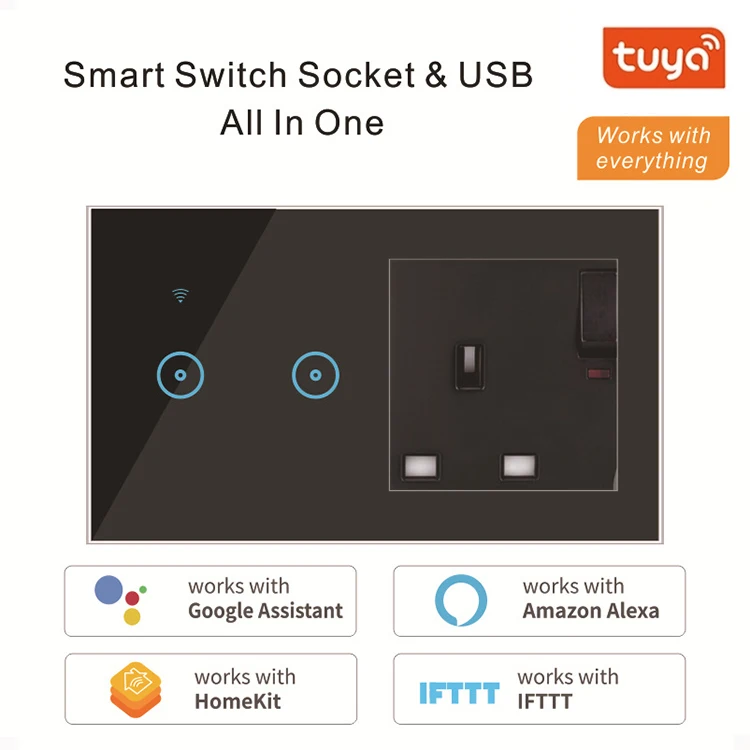 
Support Alexa and Google Home Switch Socket Tuya Wall WiFi 1/2/3Gang Smart Multifunctional US/UK/EU Switches And Socket 