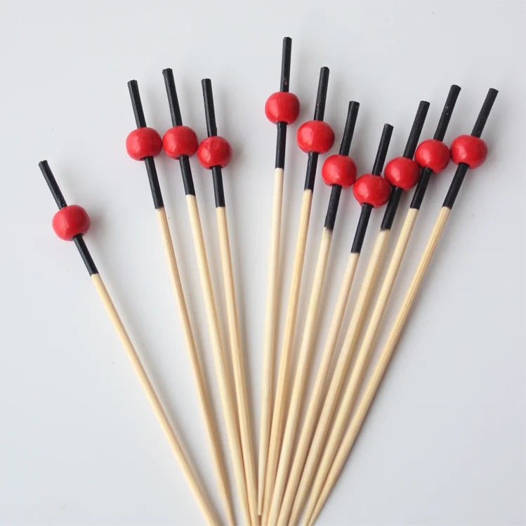 Биоразлагаемые бамбуковые палочки Jimao красные жемчужные черные для коктейлей декоративные Мультяшные украшения еды фруктов мини-десерт