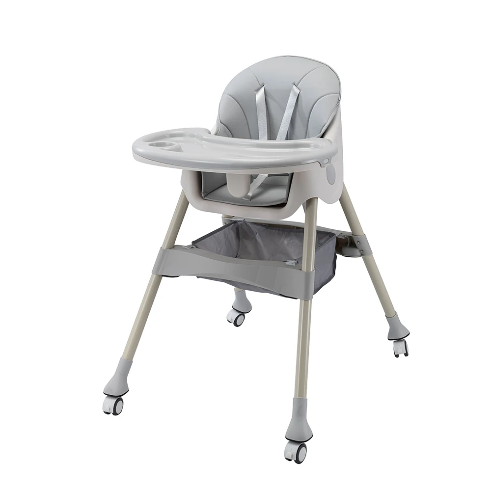 Portable pink baby dining chair feeding chair kids high chair with wheels