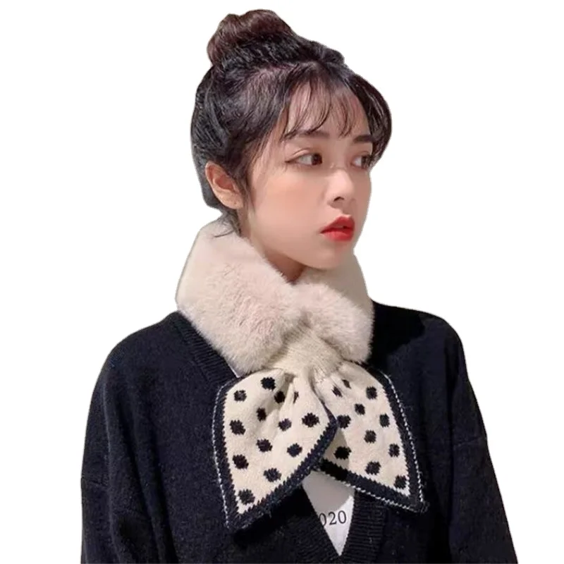 2022 Women Sweet Warm Autumn Winter Student Scarf  Fur Knitted Collar Scarf