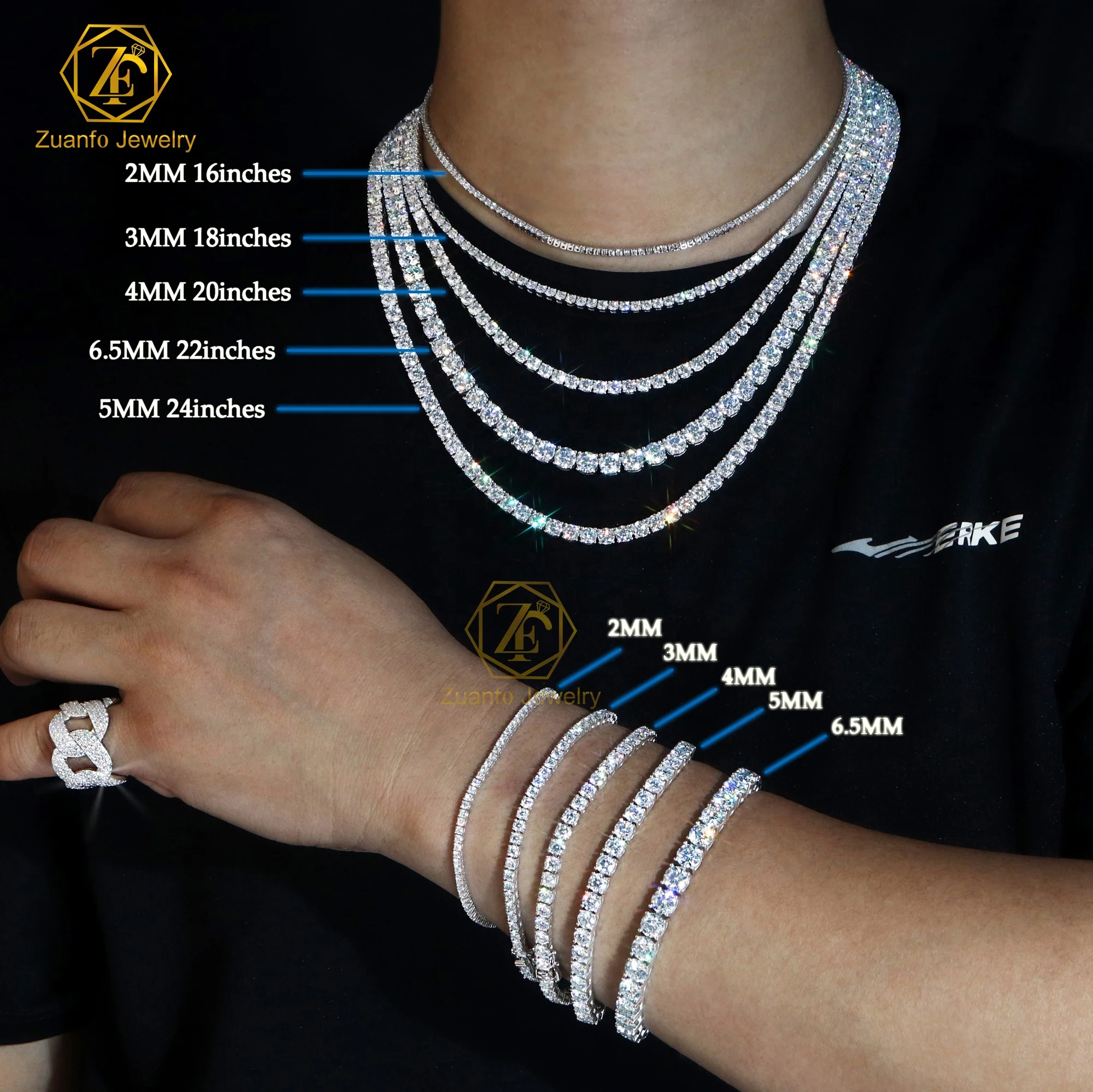 3mm 4mm 5mm 6.5inch 7inch 925 Sterling Silver Iced Out D Color Luxury Hip Hop Jewelry Moissanite VVS Tennis Chain Bracelets