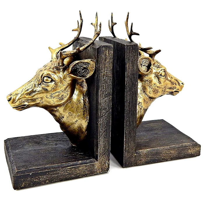 Resin Deer Antlers Bookends Cabin Lodge Woodland Decor 8 Inch