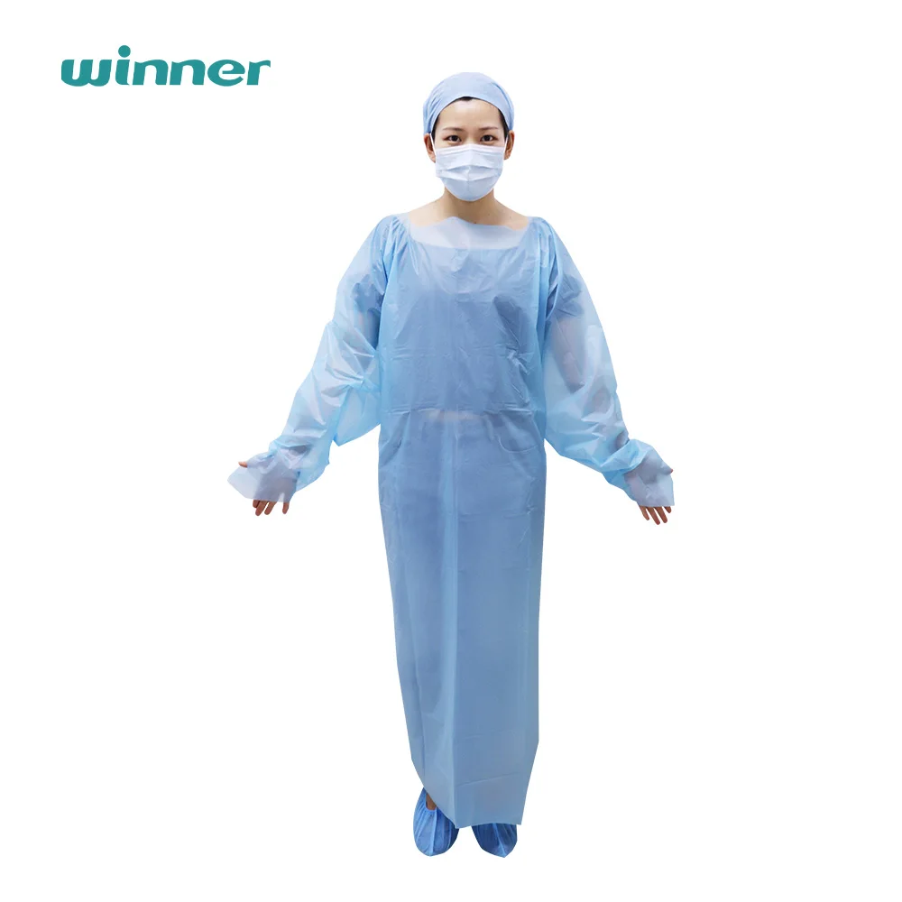 Hot Sealing Blue Disposable CPE Gowns Waterproof Plastic Apron CPE Isolation Gown