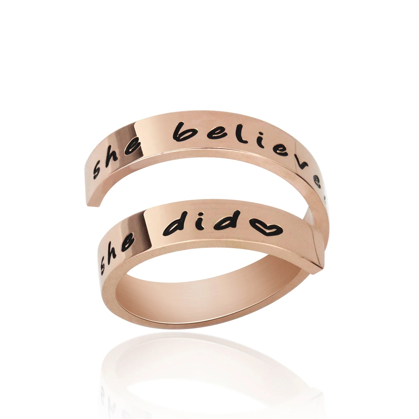 Lettering she believed she could so she did Double layer ring 316L Stainless Steel rings best friends finger ring jewelry