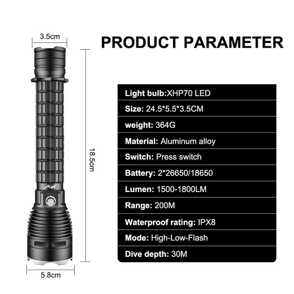 New XHP70 LED Convenient Magnetic Switch PX8 Waterproof High Power Strong Light Multifunction Professional Diving Flashlight