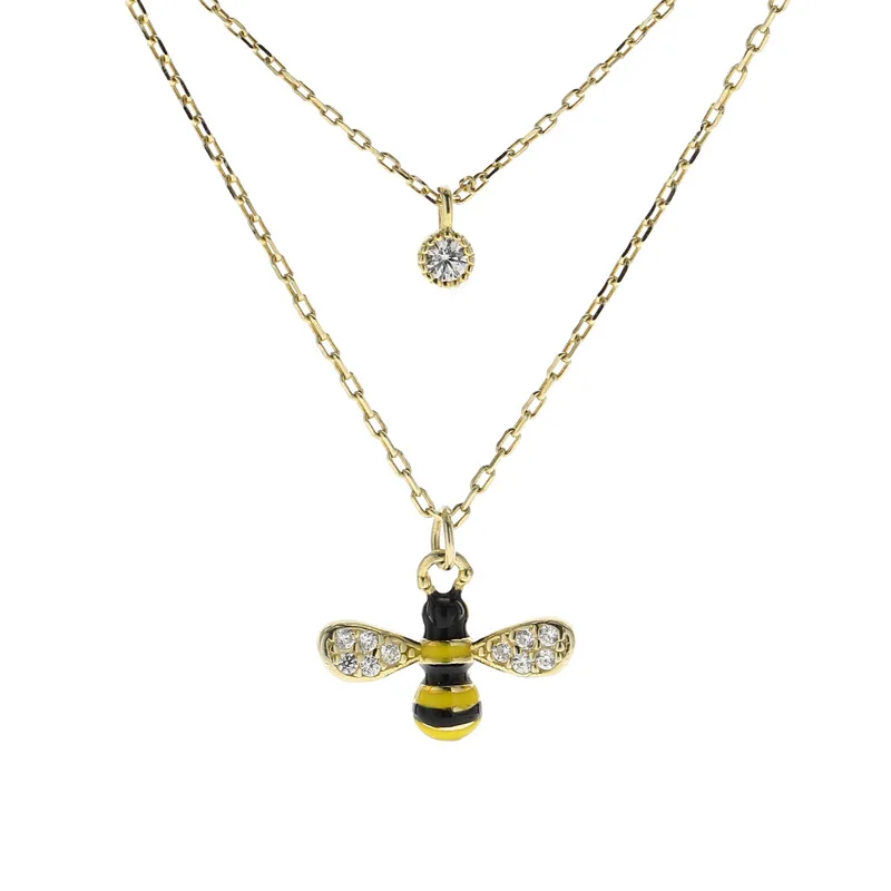 
Mini Initial Animal Bee Layered Chain Necklace Gold 925 Sterling Silver Diamond CZ stone Choker Necklace Jewelry For Women 