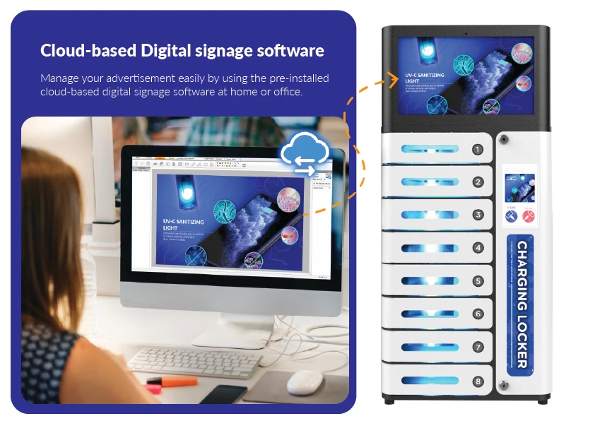 Best sell storage UV-C locker Y2Power MIA Premium Pro 8 Bay Touchscreen Mobile Charging Locker for Cafe for sports events