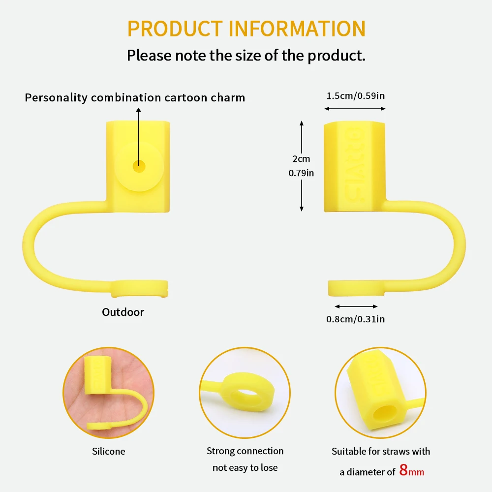 8mm Straw Topper New Wholesale Custom Cartoon Straw Toppers wholesale Straw Topper Accessory  Silicone