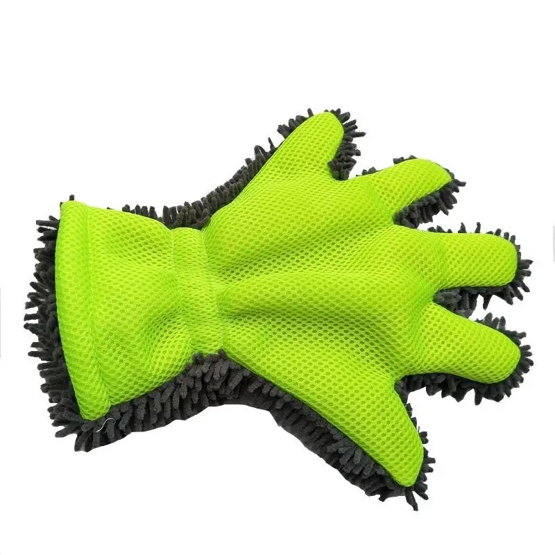 Double Side Car Cleaning Microfiber Detailing Car Cleaning Wash Mitt Soft Customized Logo  5 Fingers Hand Shape Clean Gloves