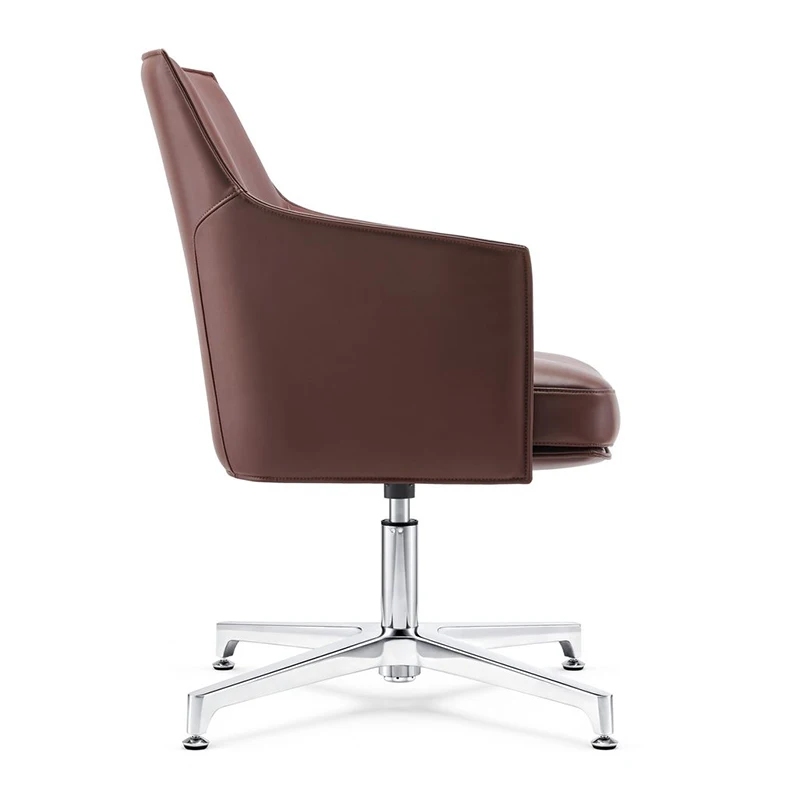 Luxury Brown Executive Armchair Swivel Reception Office Meeting Chair Mid Back Pu Leather Chair