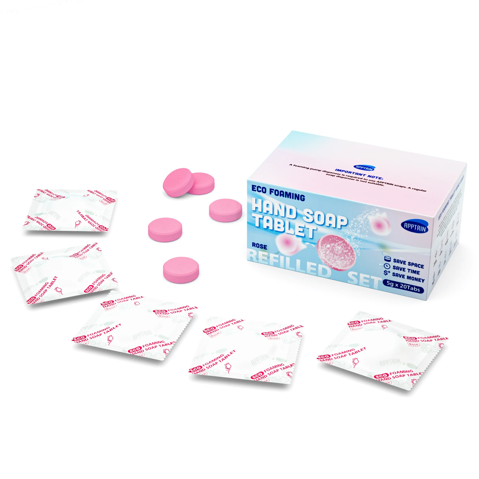 New Design Eco-Friendly Rose Scent Simple Effervescent Tablets Refill Set Deep Cleaning Hand For Adult And Children