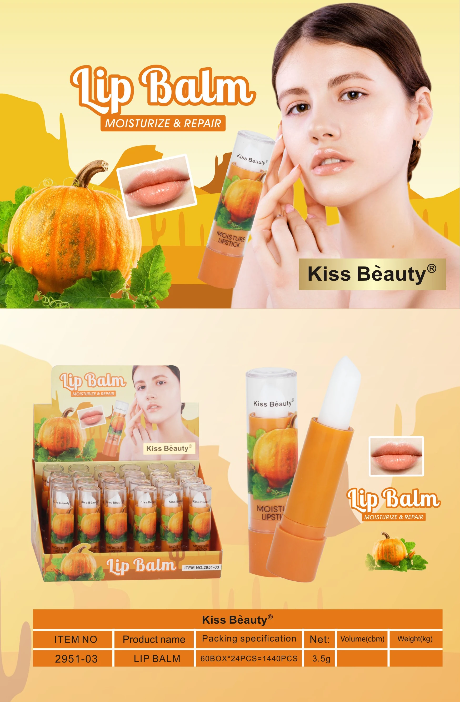 Custom Classic Lip Balm Moisturize Repair Damaged Lips Pumpkin No Color Lip Balm