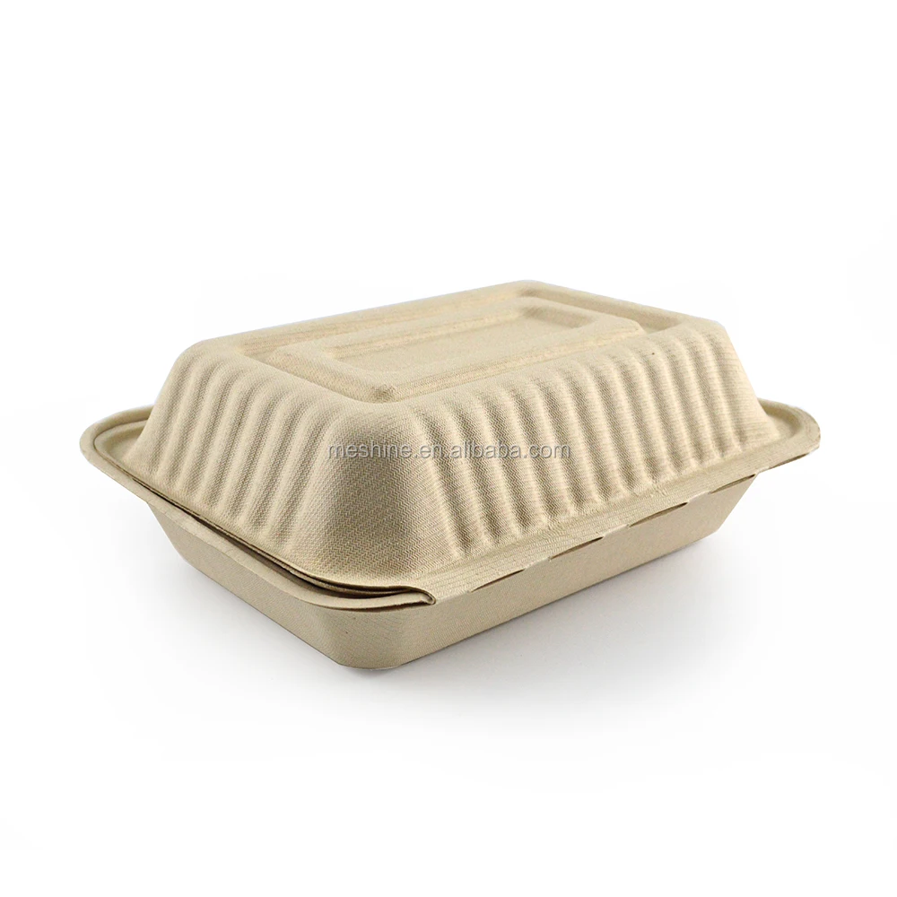 9x9 3-Compartment Clamshell Take out Food Container 100% Compostable Disposable To-Go Containers with Hinged Lid Togo Plates