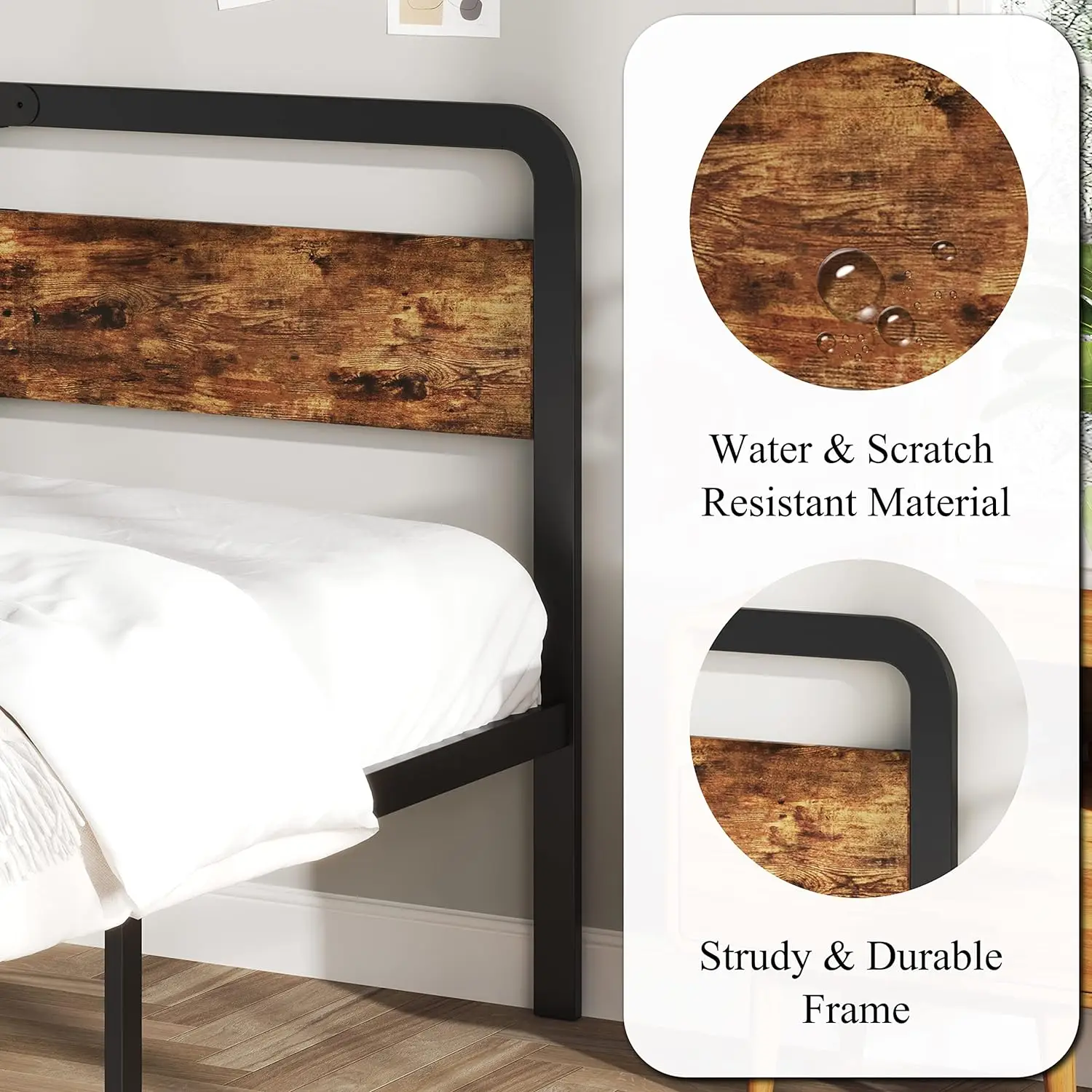 Children Twin Size Metal Bed Frame for Kids with Wood Headboard and Footboard