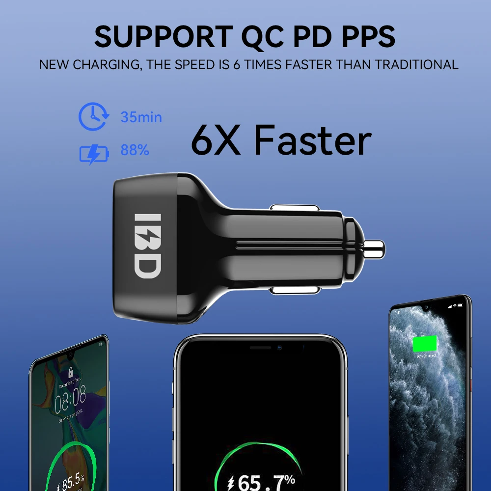 OEM Phone 12V 24V Dual Qc3.0 Pd 36 W 20W 48W 35W Car Charger 2 Ports Usb Type C PPS 65W Adapter Socket 48w For Samsung iPhone