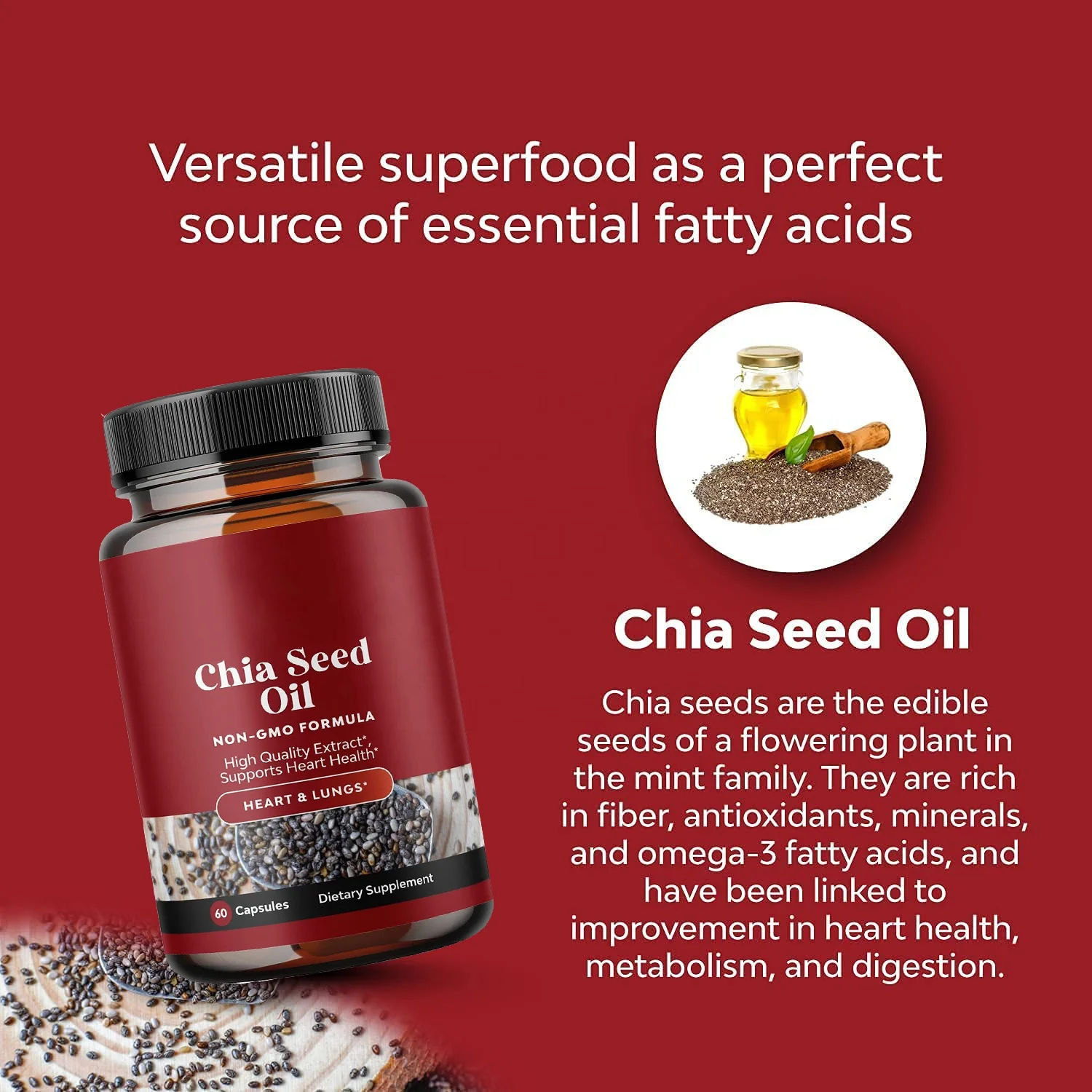 Hot selling Heart Improve Chia Seed Oil Softgels Soft Gels Capsules OEM 60 Capsules Chia Seed Oil Capsules